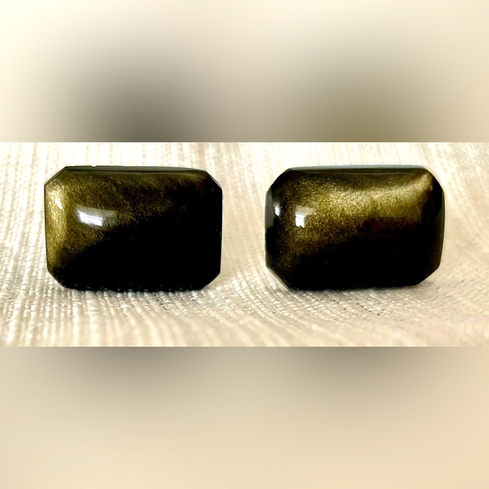 1950’s MCM Retro Vintage 925 Sterling Silver Smoke Obsidian Cufflinks Mexico